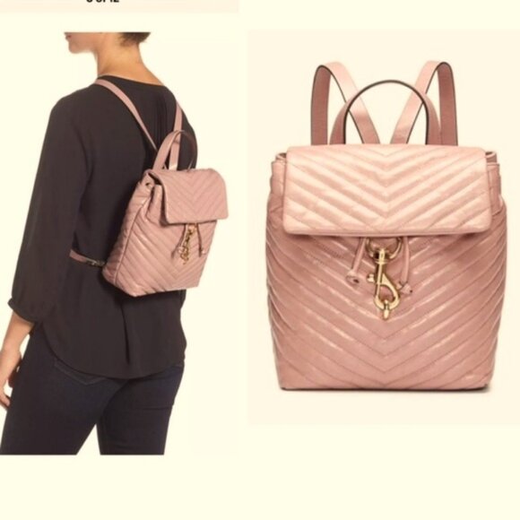Rebecca Minkoff NEW Edie Flap Quilted Leather  Backpack Bag Tote Rare Pink Gold - Picture 1 of 16